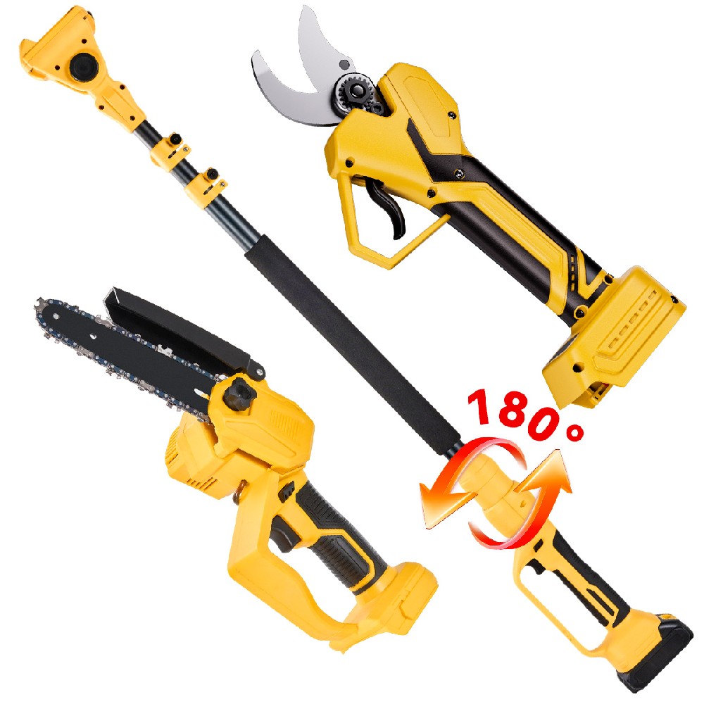 2.1m Professional Cordless Pole Saw Kit - 6-Inch Chainsaw & 30mm Pruner | 180° Rotating Head & Extendable Aluminum Pole | 20V Battery for Trees, Hedges, Landscaping