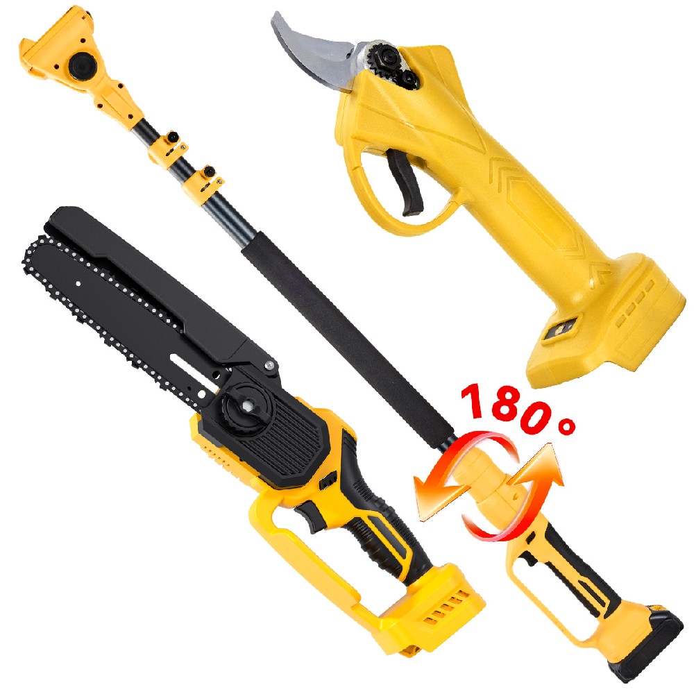 2.1m Professional Cordless Pole Saw Kit - 8-Inch Chainsaw & 25mm Pruner | 180° Rotating Head & Extendable Aluminum Pole | 21V Battery for Trees, Hedges, Landscaping