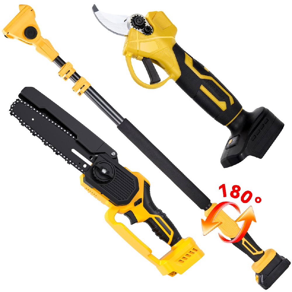 3-in-1 Professional Pole Pruning Kit – 8 inch Chainsaw + 2.5cm Silicone-Grip Power Shears + Adjustable Pole (1.15-2.1m) | Cordless Tree Trimming
