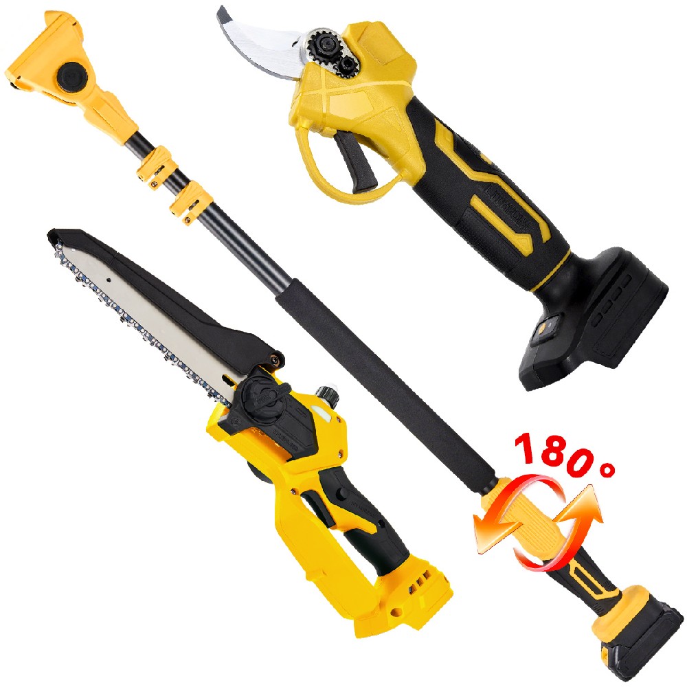 8 inch Chainsaw + 2.5cm Power Pruner + Adjustable 1.15-2.1m Pole | Heavy-Duty Cordless System