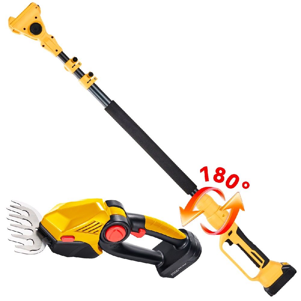 Extendable Pole Hedge Trimmer Kit - 220mm Dual-Blade Trimmer + Adjustable 1.15-2.1m Pole | Cordless Shrub & Hedge Trimming System