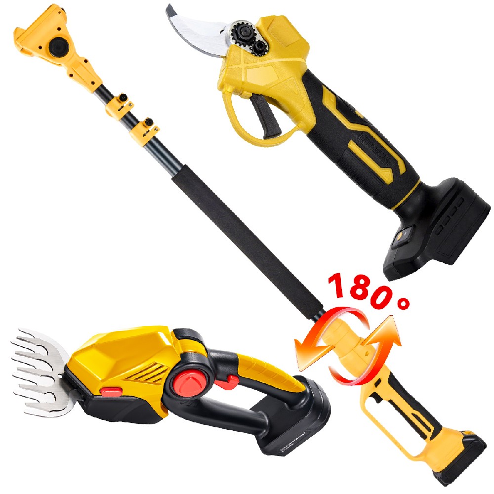 220mm Hedge Trimmer + 2.5cm Pruner + Adjustable Pole (1.15-2.1m) | Cordless Landscaping Kit