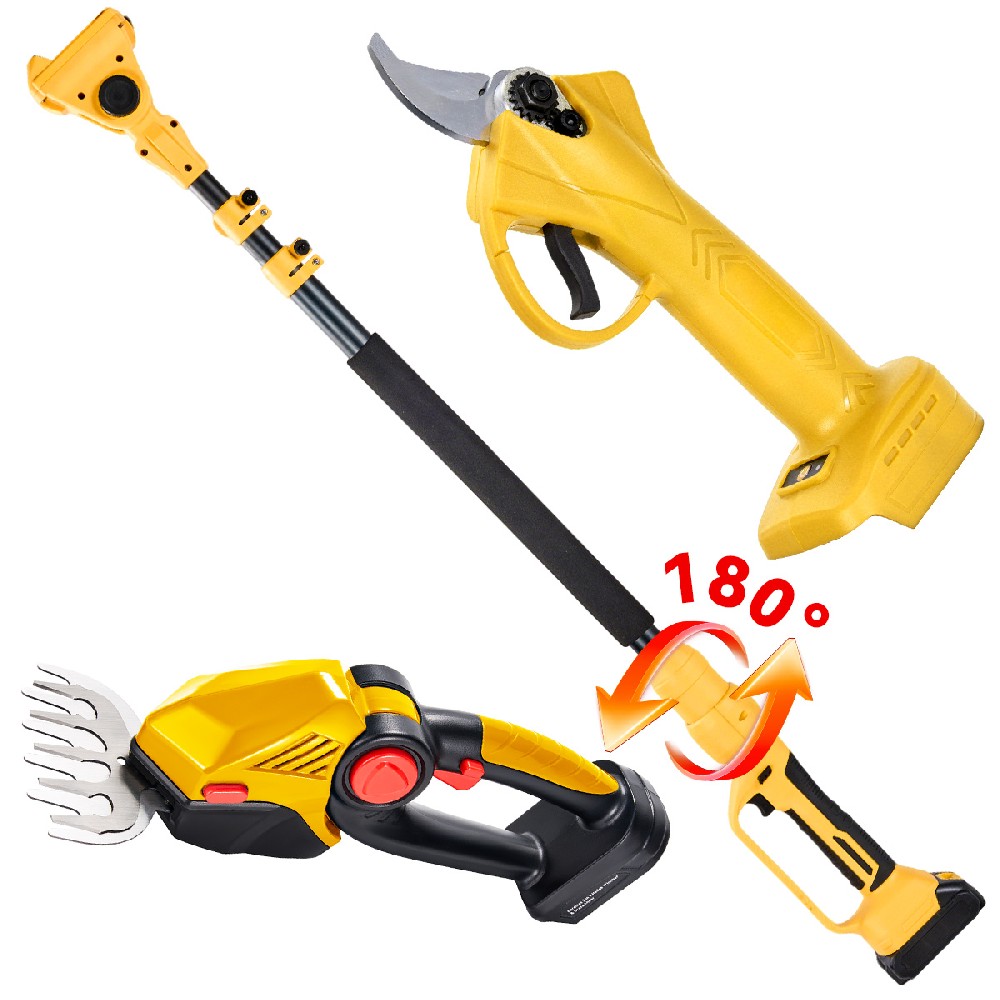 Professional Hedge & Prune Combo: 200mm Electric Trimmer + 2.5cm Pruner + Adjustable Pole - Complete Gardening Set